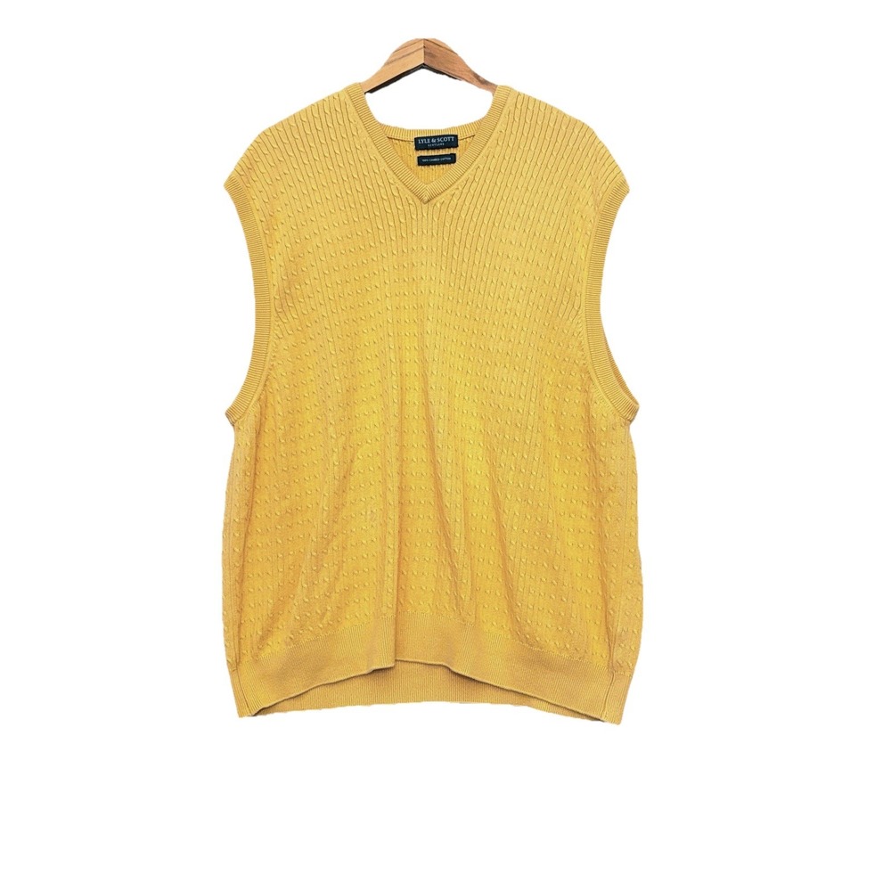 LYLE & SCOTT Sweater Vest Mens XXL Combed Cotton Cable Knit Scottland‎ Preppy